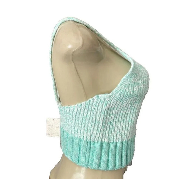 Free People XL Seafoam Green Two-Tone Ribbed V-Neck Crop Camisole Bralette Top - Picture 3 of 6
